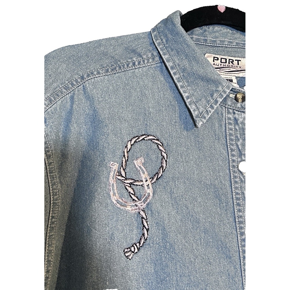 Vintage Womens Denim Western Themed Embroidered Port Authority Shirt Large USA - Picture 2 of 10